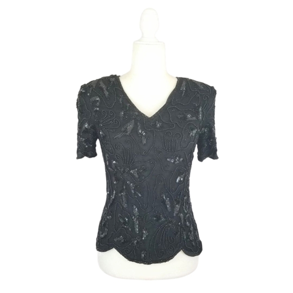 Adrianna Papell Tops - Adrianna Papell Boutique beaded back zipper vintage black top women's size PS